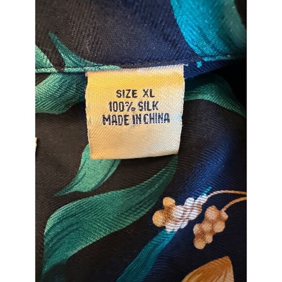 Jos. A. Bank Mens XL Floral Hawaiian Shirt Black Red Green 100% Silk - Picture 3 of 5